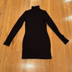 Gorgeous turtleneck, ribbed, black skinny mini dress with long sleeve